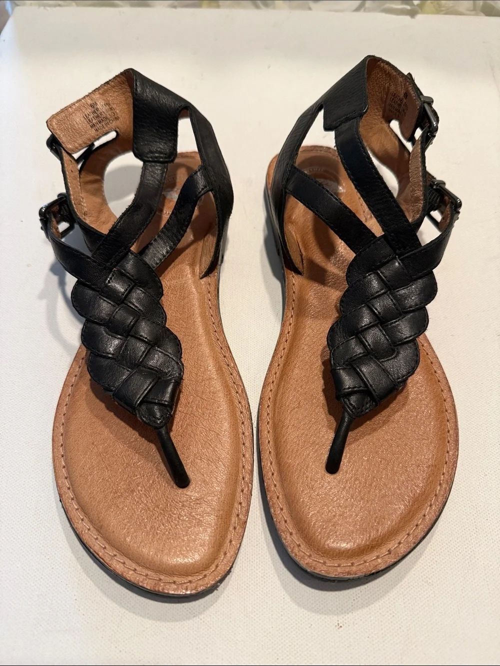 Nurture by Lamaze Black Braided Leather T-Strap Sandals